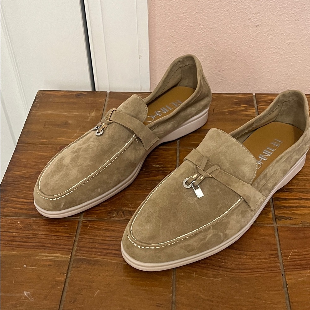 Stylish Suede Loafers with Silver Accent